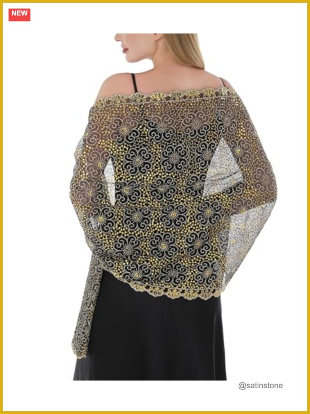 Sequin Chiffon Evening Shawl Wrap with Fringe, Formal Wedding Cover